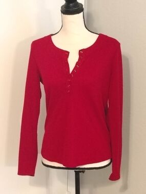 Maurices Red Long Sleeve Henley Top with Button Accents
